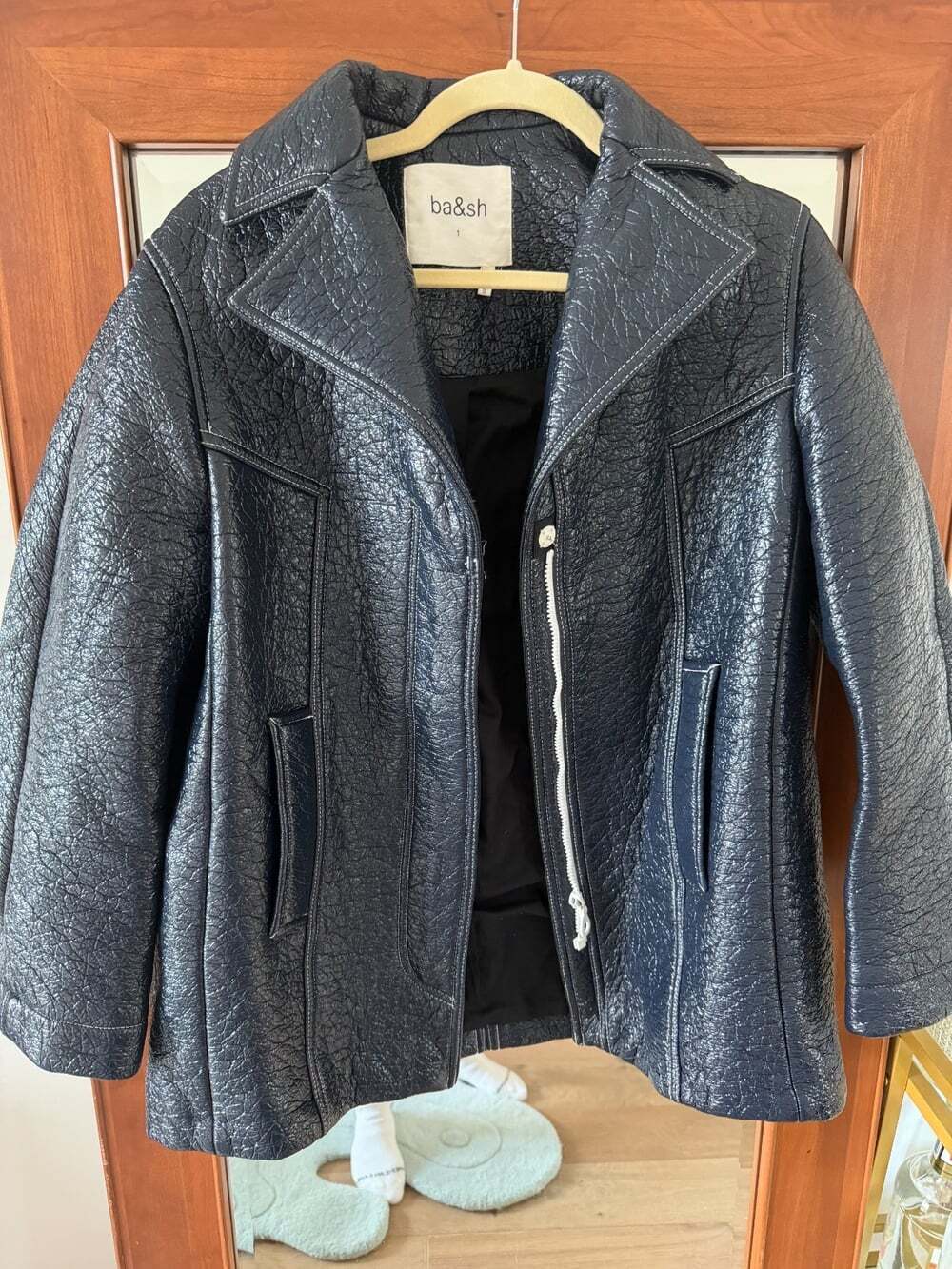 ba&sh Volupia Navy Crinkle Coat Sz S Sz 1 - Picture 4 of 7